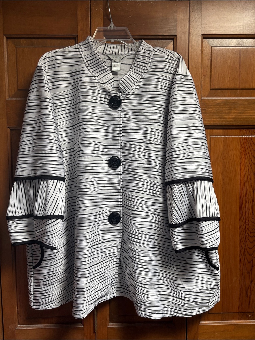 Multiples Black and White Striped Three-Button Jacket